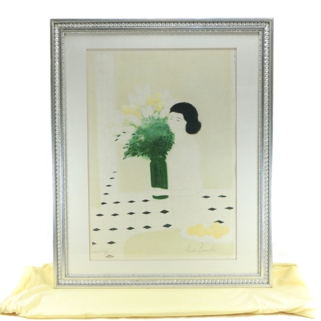 リトグラフ ブラジリエ バラに想いをよせる婦人 117/120 直筆サイン