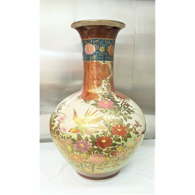 薩摩焼 薩摩錦風 金襴手 花瓶 飾壷 特大62㎝ 花器 飾壷 古