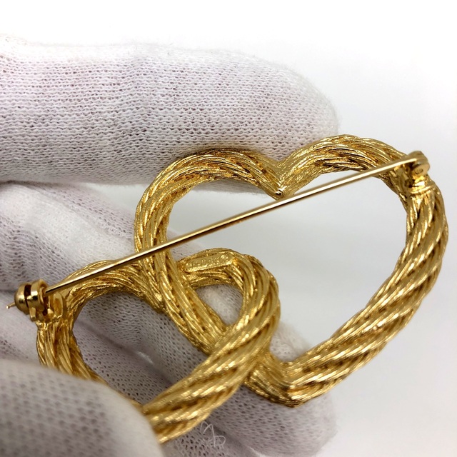 クリスチャンディオール ダブルハート ブローチ ゴールド ライン