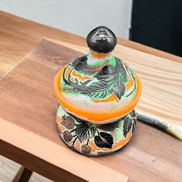 ドームナンシー ポット型 卓上照明 カメオ彫り 被せガラス ナイトスタンド