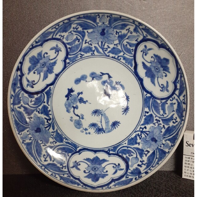 名品❗️】江戸時代中期 古伊万里 染付 牡丹唐草文様 30.9cm 大皿