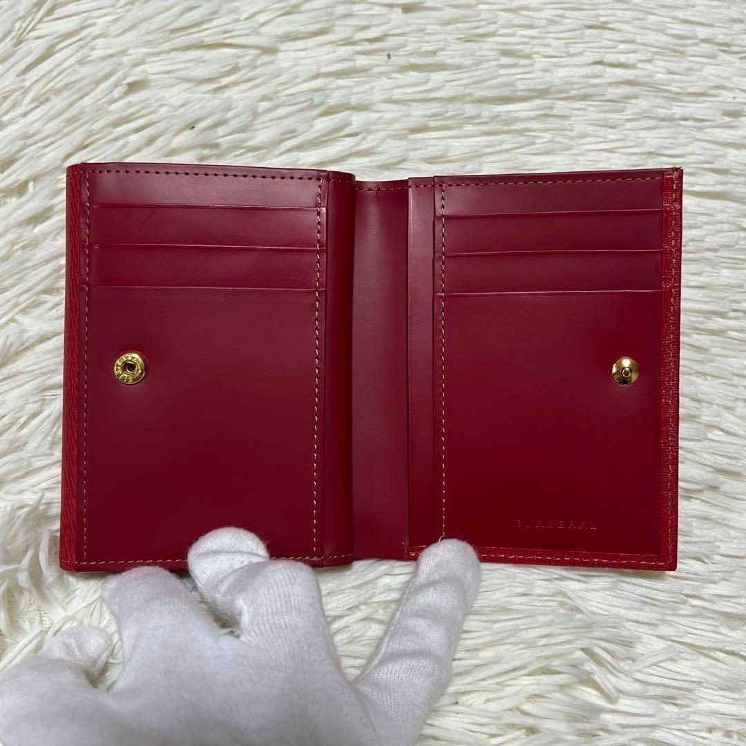 美品バーバリー 折り財布 ノバチェック ロゴ金具 レザー PVC