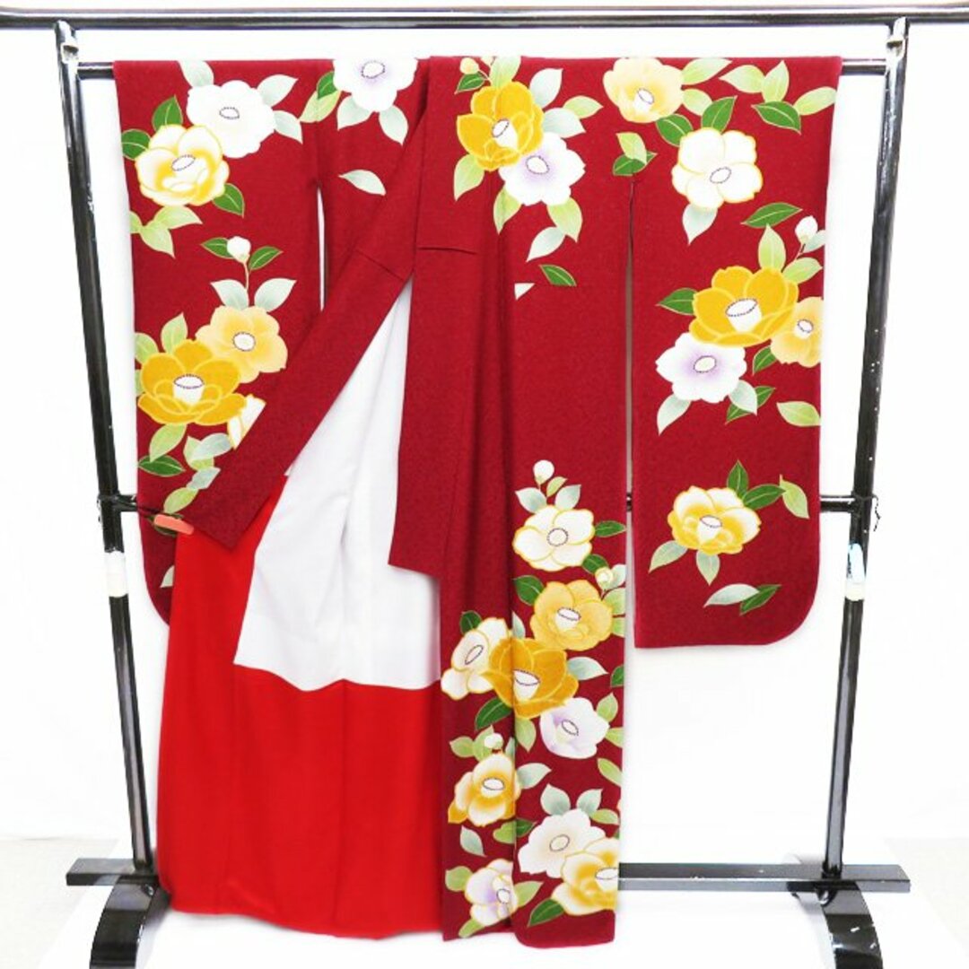 A5◇着物くつろぎ レトロ 豪華な松の木 銀彩 金駒刺繍 袷 正絹 振袖