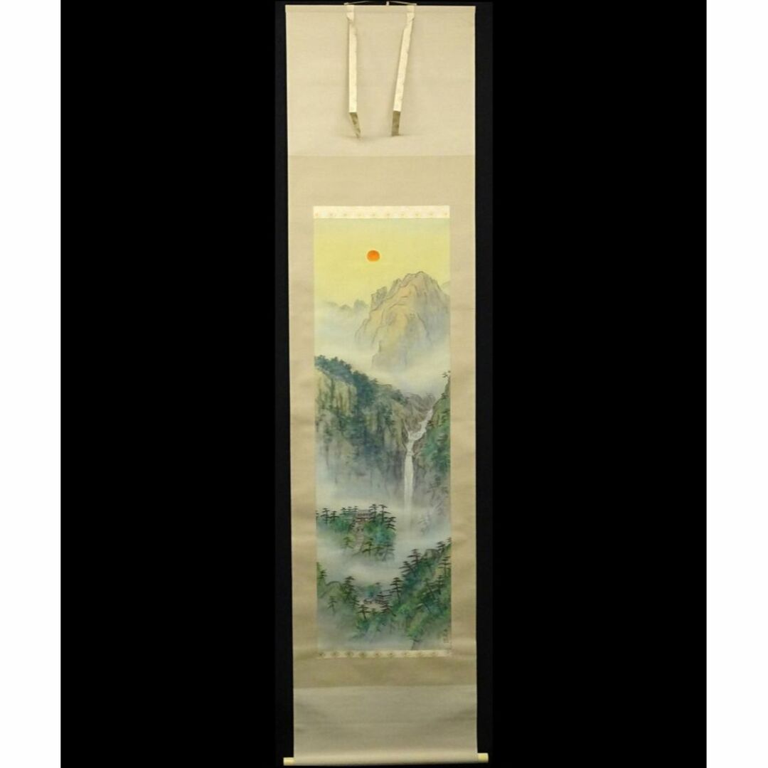 美品 掛け軸 静湖作 菖蒲図 共箱 太巻き付 季節掛け 美