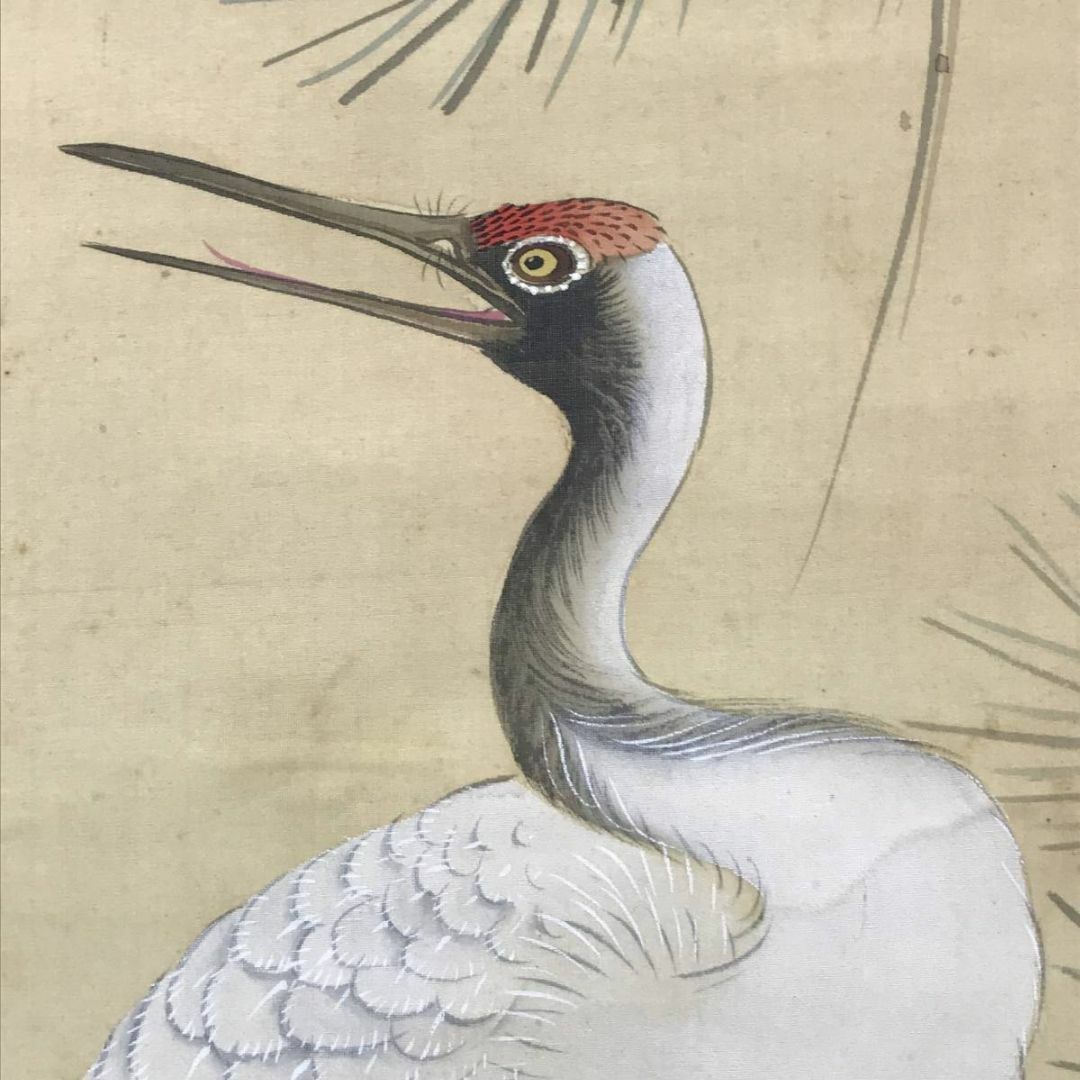 谷文晁/双鶴画賛/鶴図/ツル図/掛軸/名家伝来/AC-760