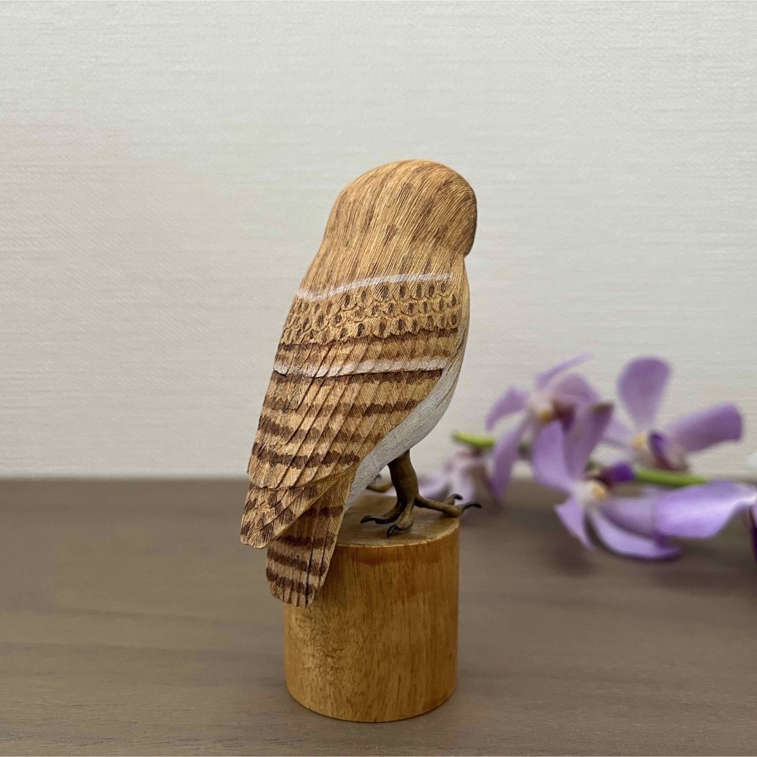 木製アナホリフクロウ野鳥彫刻バードカービング木彫りの野鳥