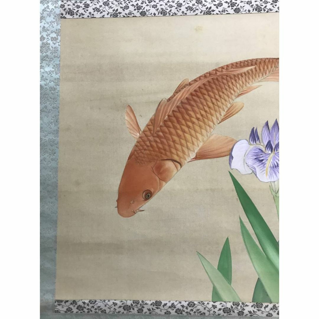 真作】上田陽愷/鯉之図/游鯉図/横物/漆画/掛軸☆宝船☆Y-743JM