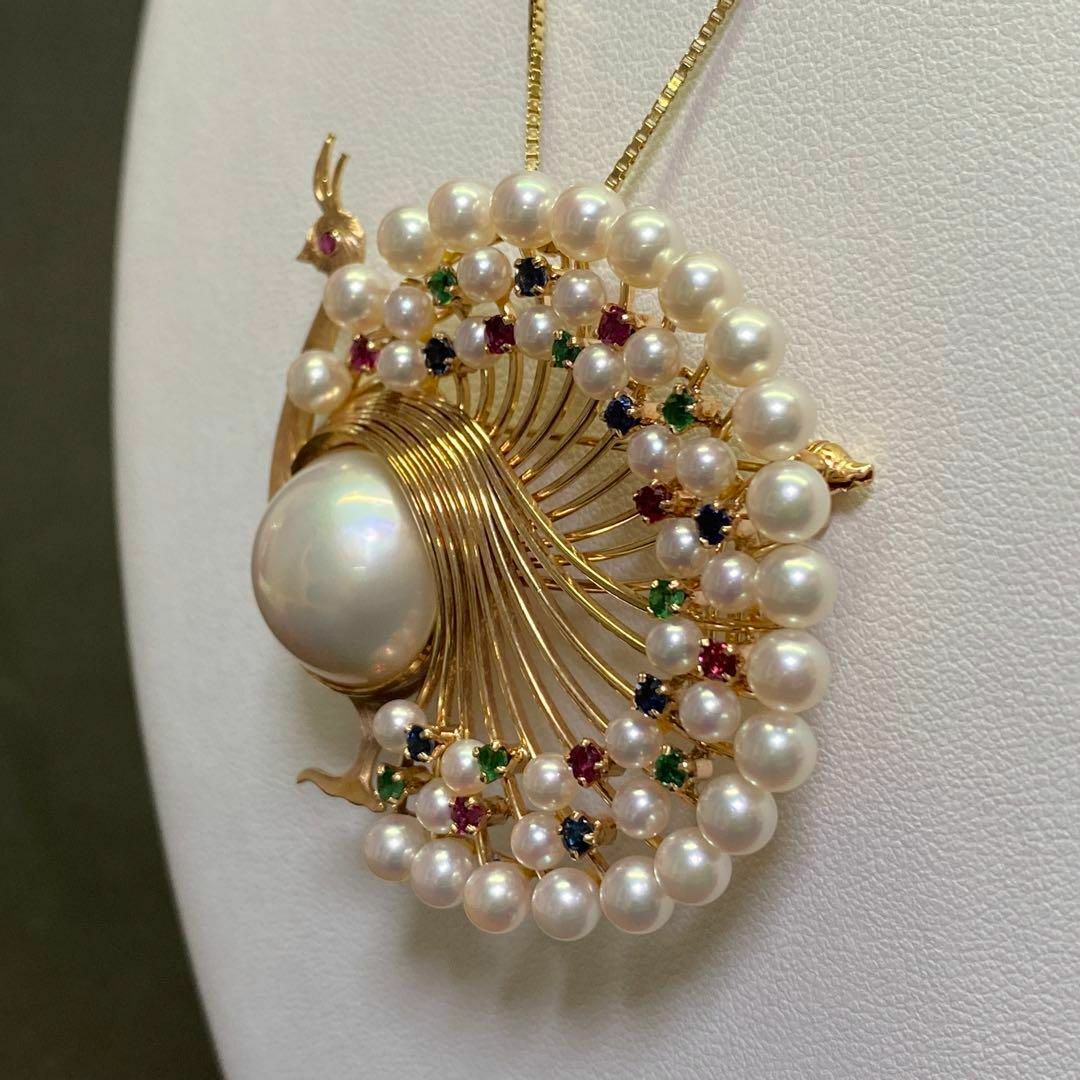 K14マベパール＆ベビーパールブローチペンダントトップ兼用ルビー入り