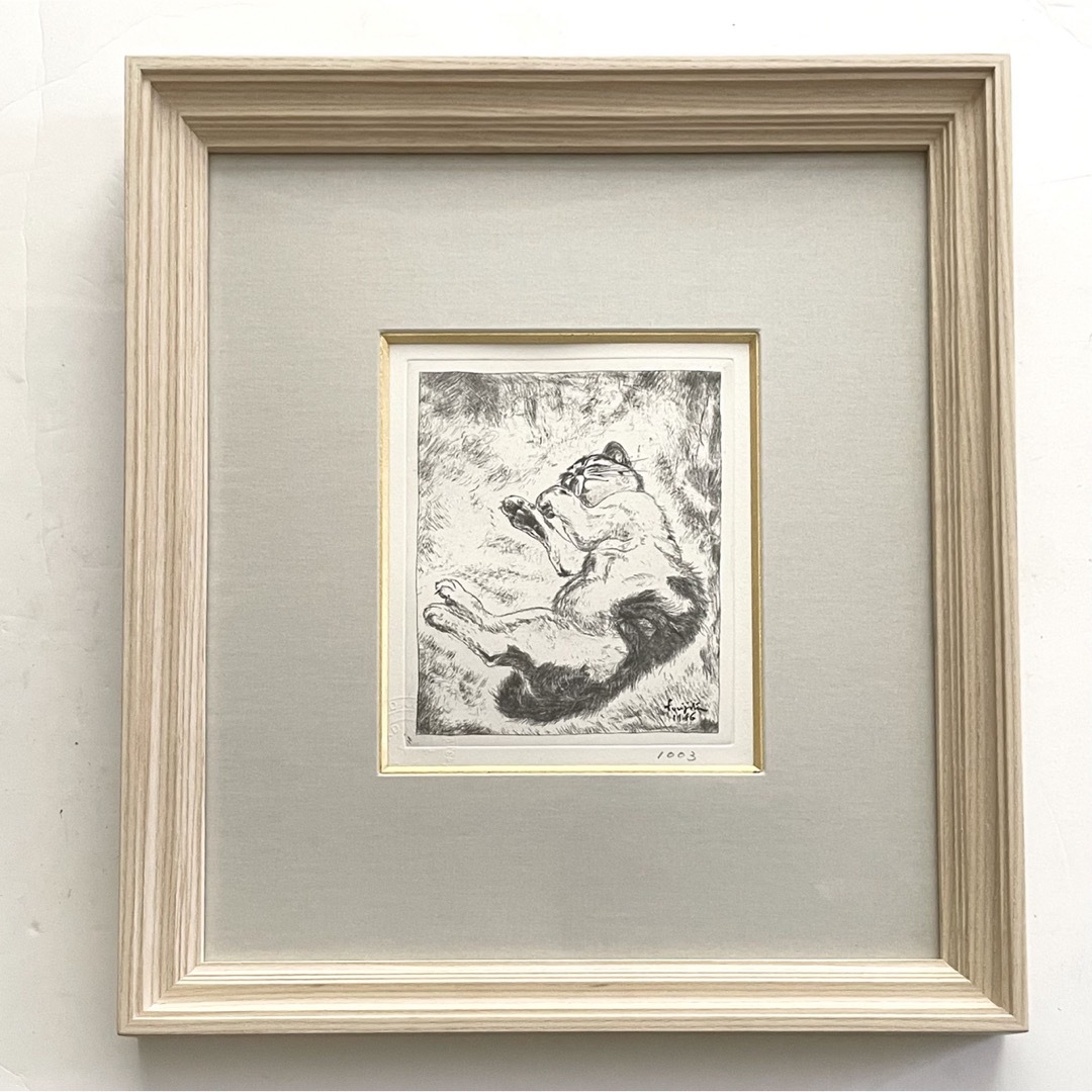 藤田嗣治 猫 銅版画 シャーマンコレクション 藤田嗣治 「猫」銅版画