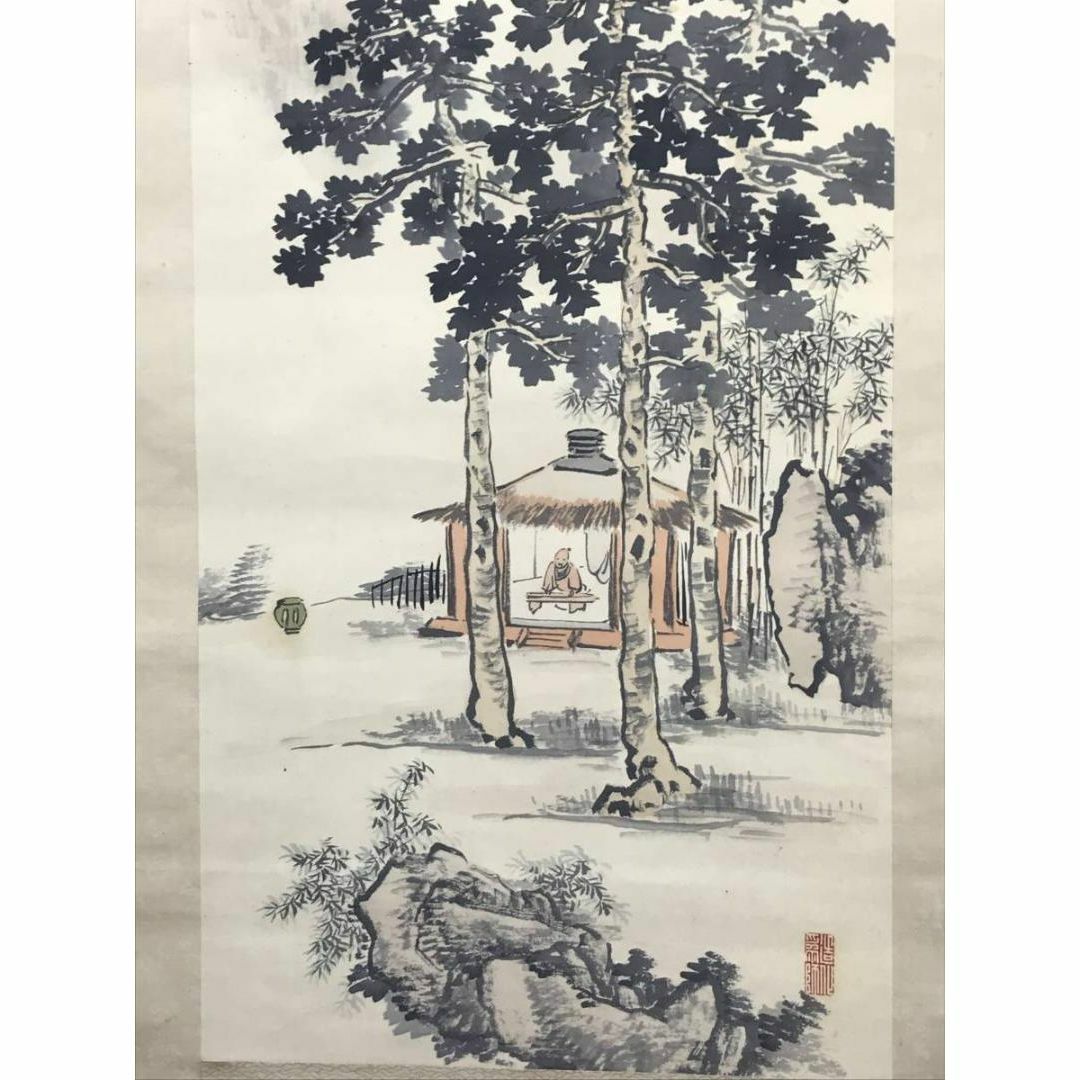 真作】白石勝敏/山村之図/山水図/掛軸☆宝船☆Y-595JM