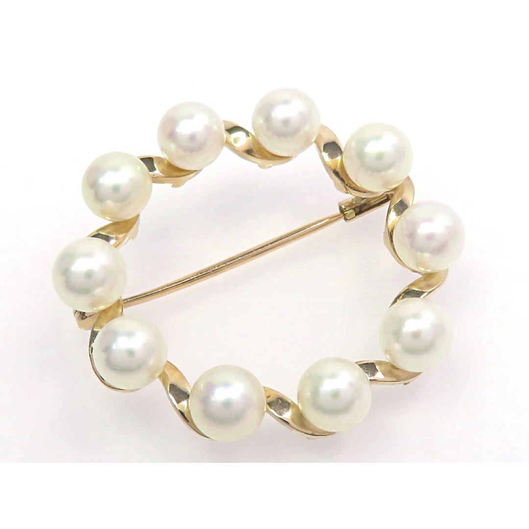 MIKIMOTO ミキモト K14 パール ブローチ サークル イエローゴールド