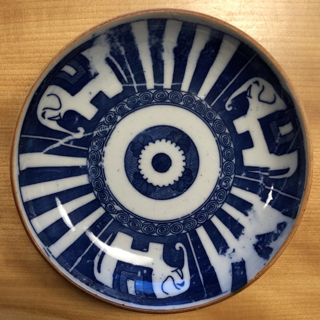 骨董 古伊万里 図変わり印判 超希少図案 動物園 著書掲載同手品 小皿