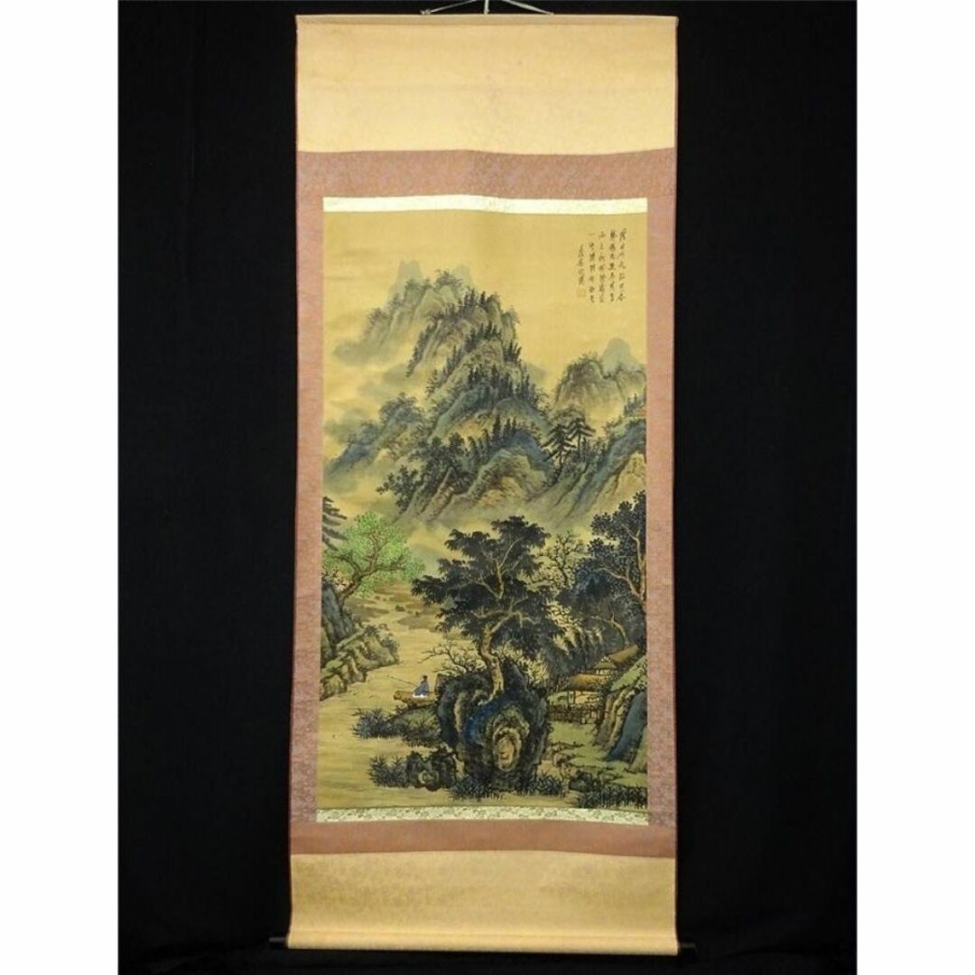 真作/幕末の南画家/日根野対山/山水画賛/布袋屋掛軸A-383 真作/幕末の