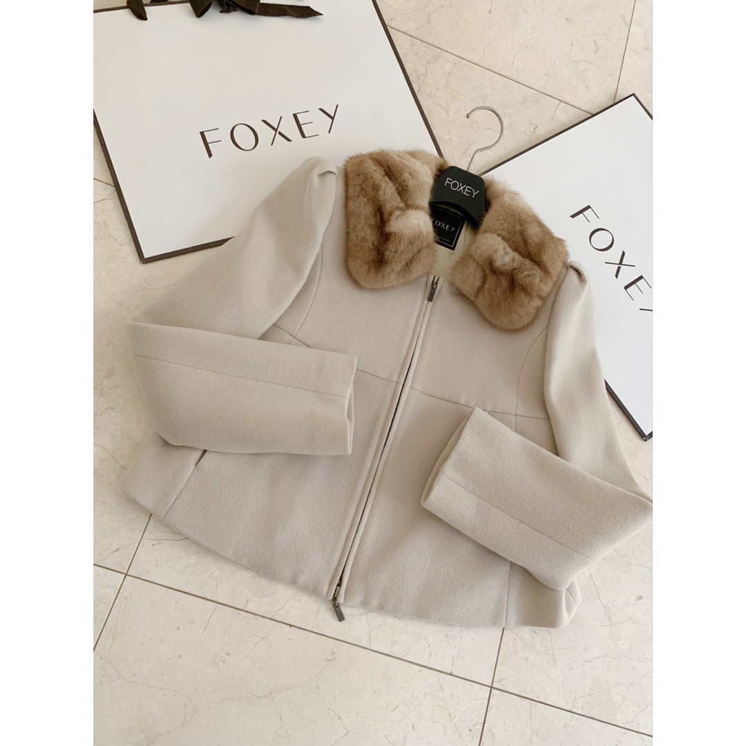 フォクシー FOXEY カシミヤ ショート コート ベージュ 40 FOXEY
