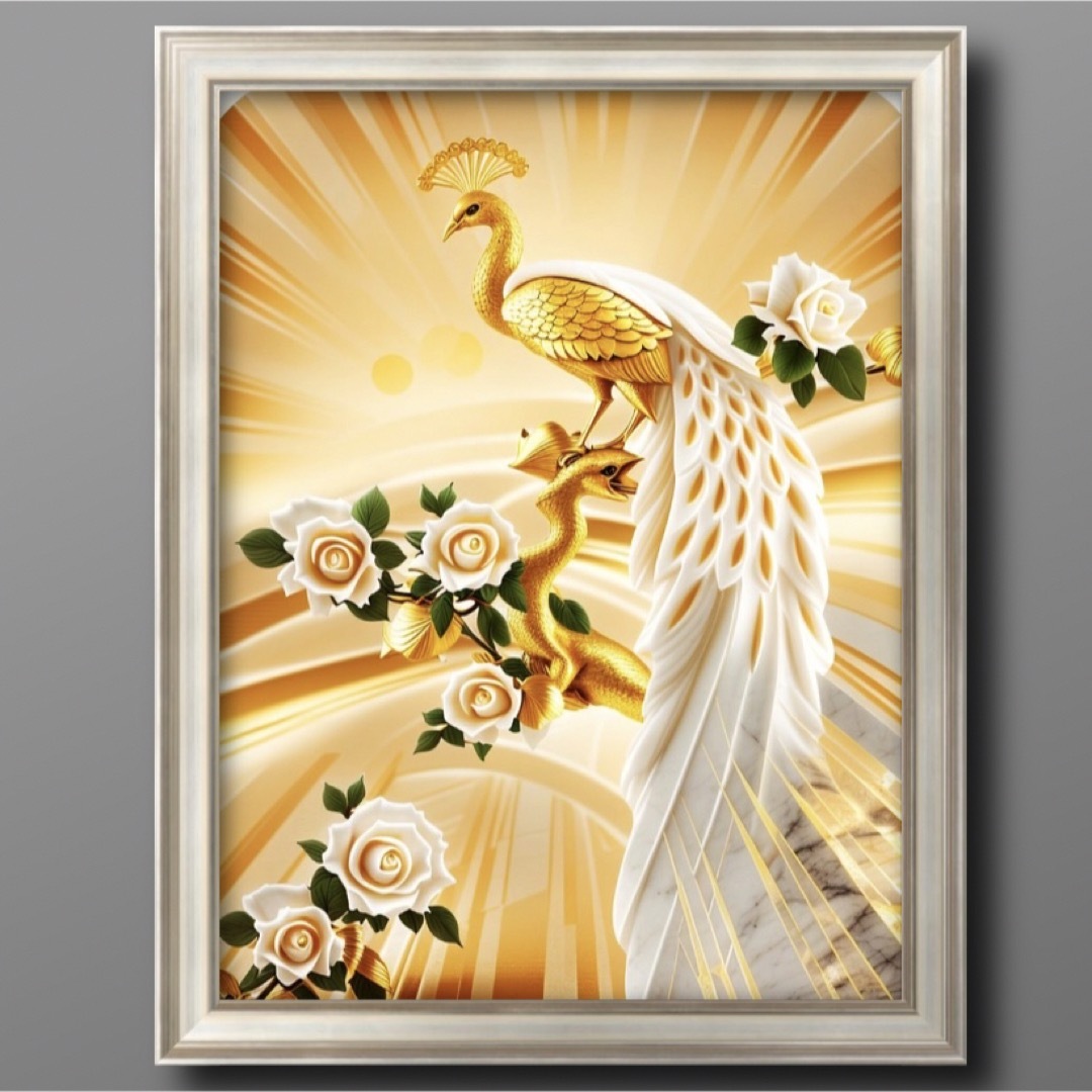 開運金孔雀と招福 額縁付き『グラフィックアートピクチャー