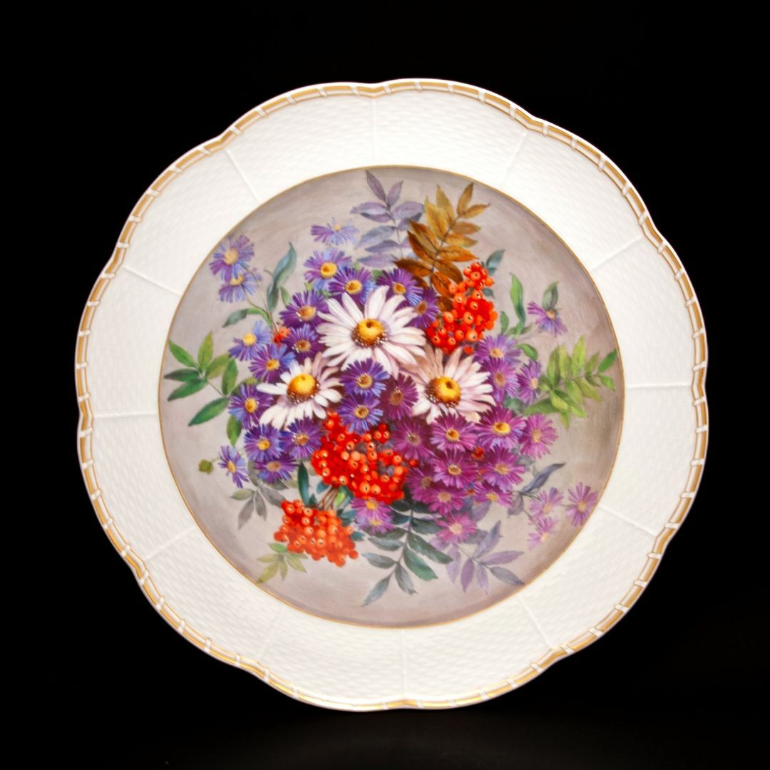 マイセン 金彩 「夏の花束」アルトツィアレリーフ 絵皿 直径 34.5センチ