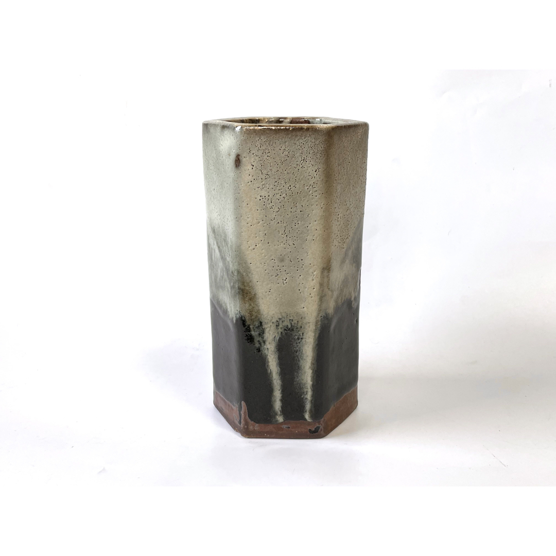 人間国宝 浜田庄司作 益子焼 掛合釉 花入 共箱 花瓶 人間国宝