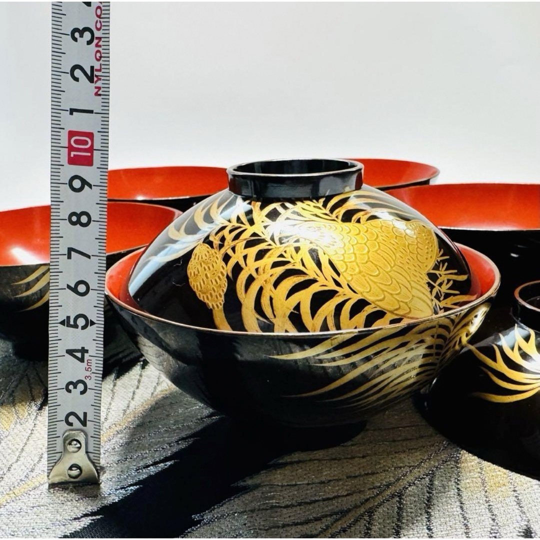 沈金蒔絵木製吸物椀 10客セット 朱漆 時代物 アンティーク お正月 時代