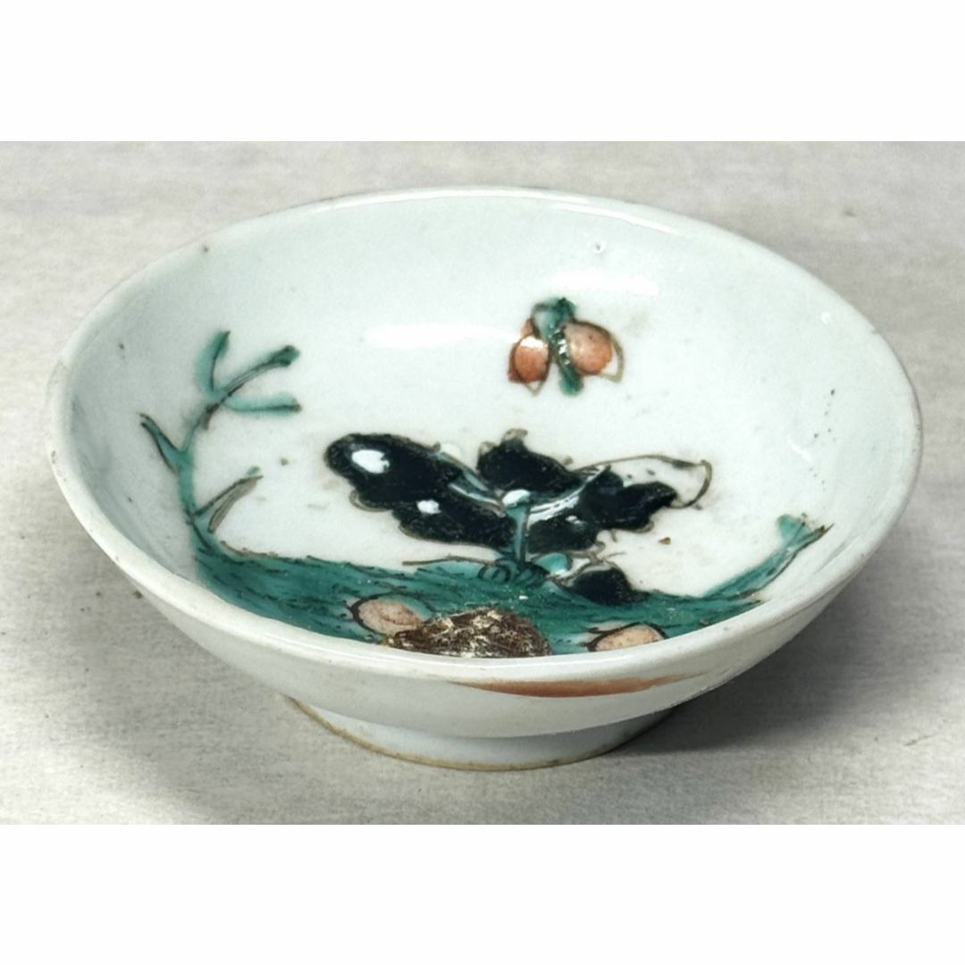 清 同治時代 粉彩花石虫紋皿 歴史唐物 琺瑯彩 伝世