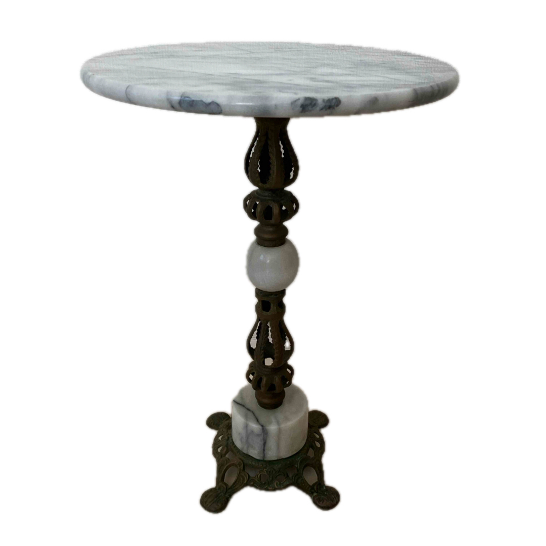 アンティーク 真鍮カフェテーブル サイドテーブル 花台 大理石