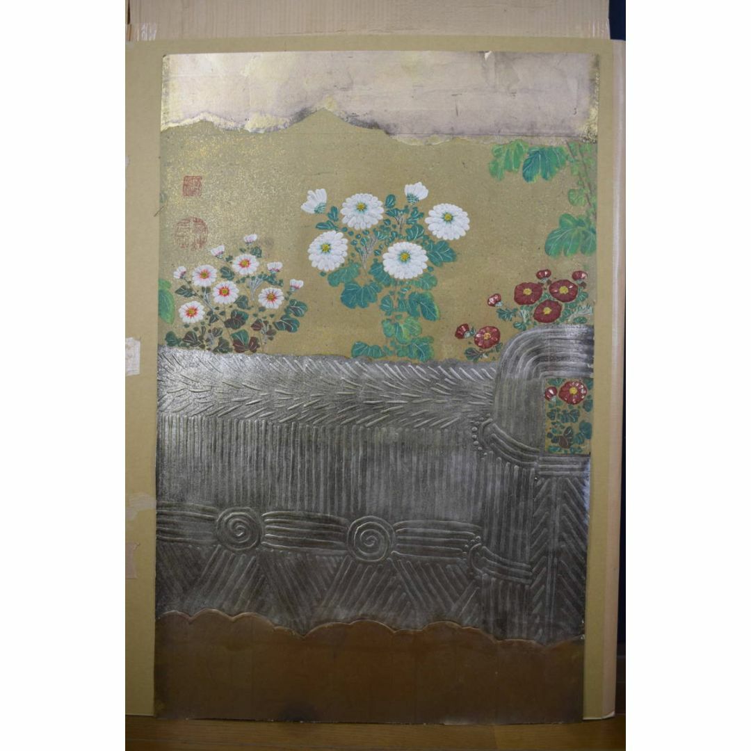 模写】伊藤若冲/菊図/屏風ハガシ/六曲用マクリです/掛軸☆宝船☆Z-369