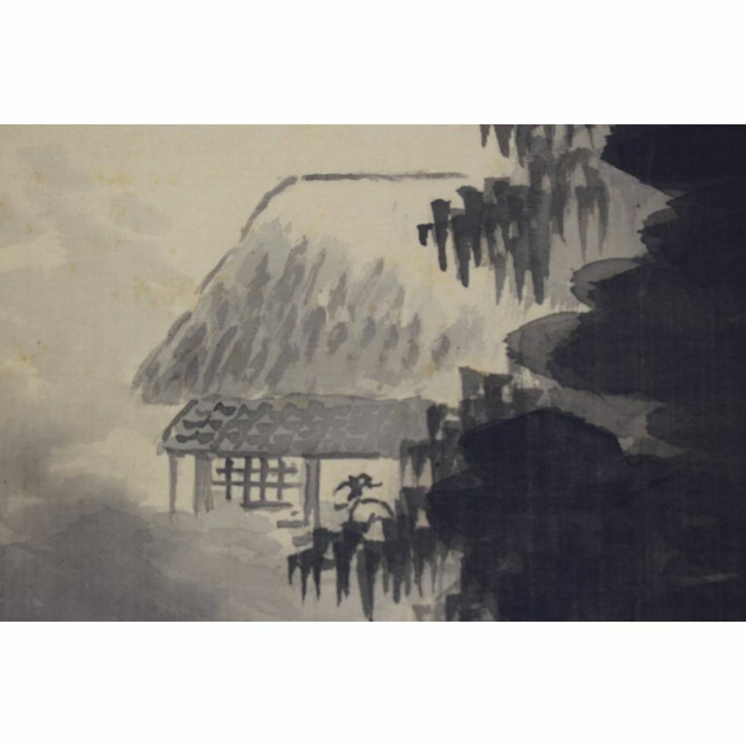 真作/岡田米山人/山水画賛/布袋屋掛軸HG-557 真作/岡田米山人/山水画賛