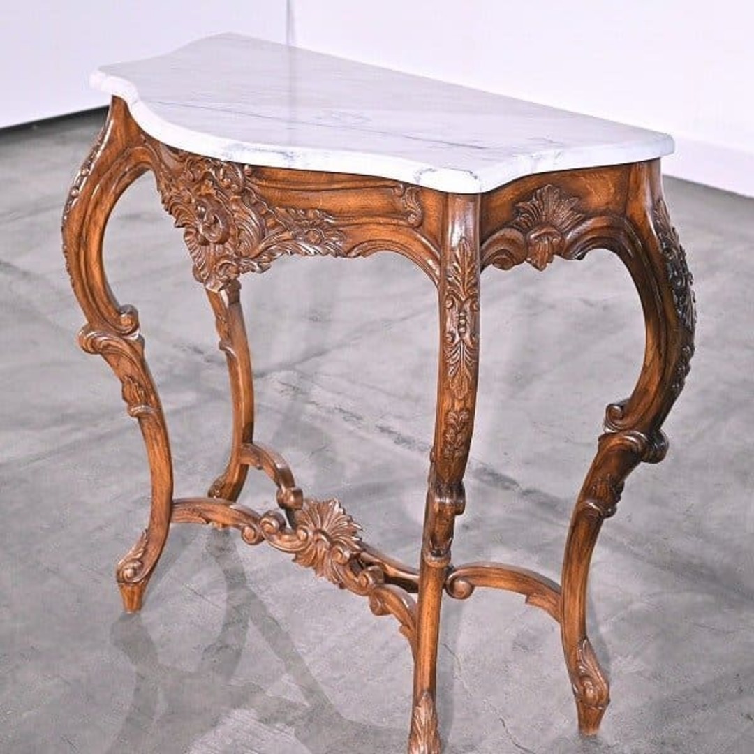 イタリア製 猫脚 コンソールテーブル 大理石天板 木彫 ロココ センター