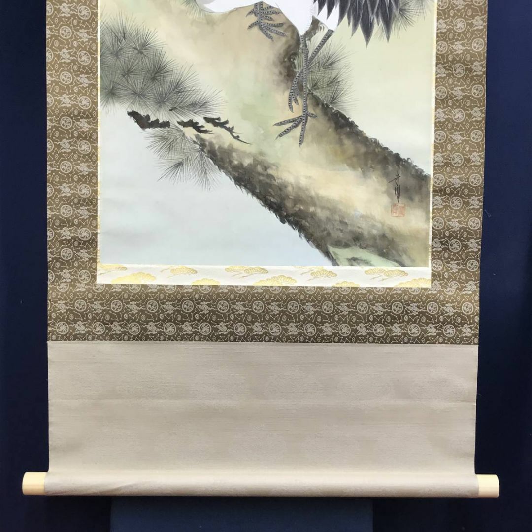 真作】小野守鳳/松上双鶴図/鶴図/松鶴図/掛軸☆宝船☆AD-476の通販 by