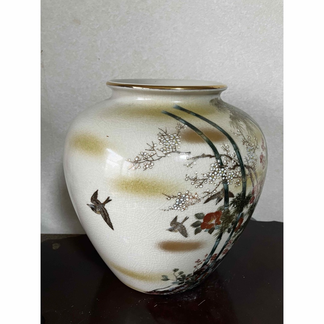 2193 香蘭社 鶴絵 青海波 花瓶 金彩 【公式通販】