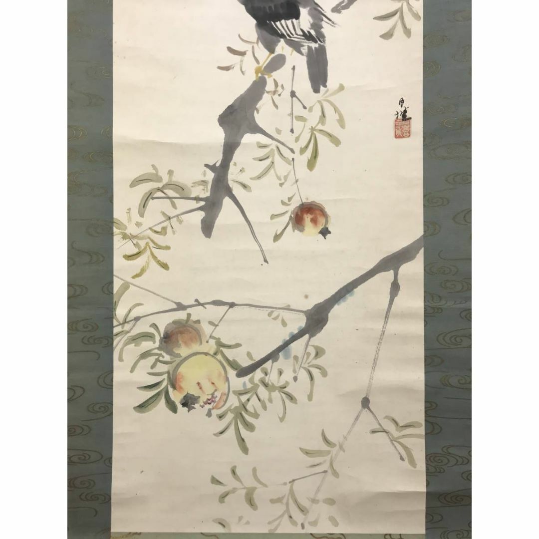 彦根旦雪図】森月城 1004 彦根城 雪景 共箱 掛け軸 肉筆 彦根旦