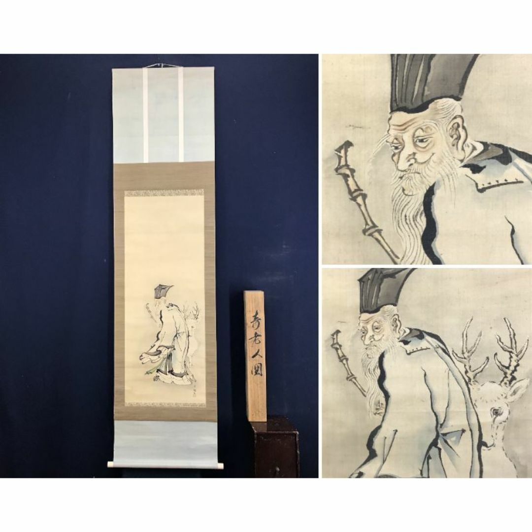 模写/狩野常信/寿老人図/人物図//掛軸☆宝船☆AD-257 模写⁄