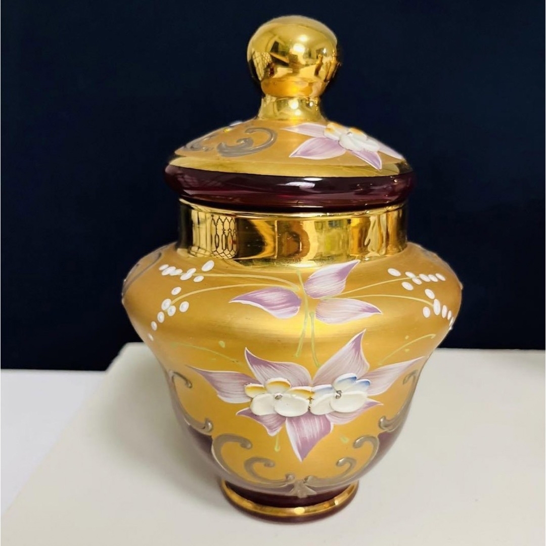 ラグーナ・ムラノ・グラス ヴェネチアガラス 赤 金彩 金盛 カップ