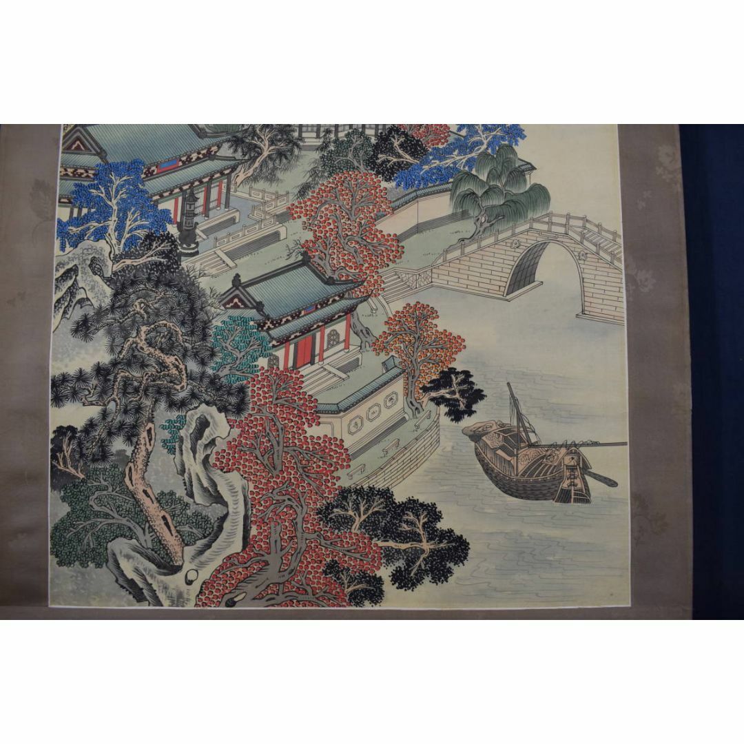複製/作者不詳/寒山寺風景画賛/工芸品/掛軸☆宝船☆Y-229