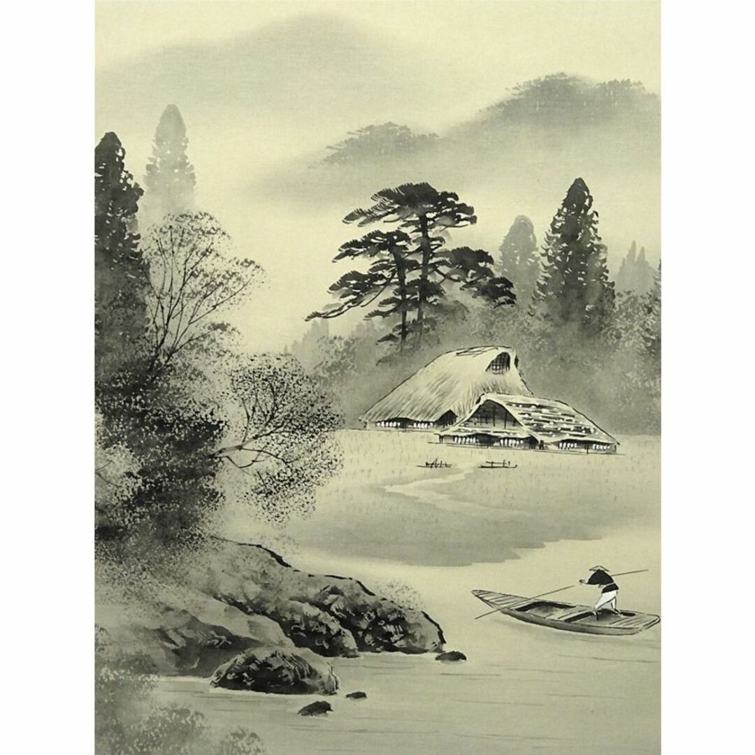中国山水画 掛け軸 手描き 清江揚帆 風景画 アート 中国山水画 掛け軸