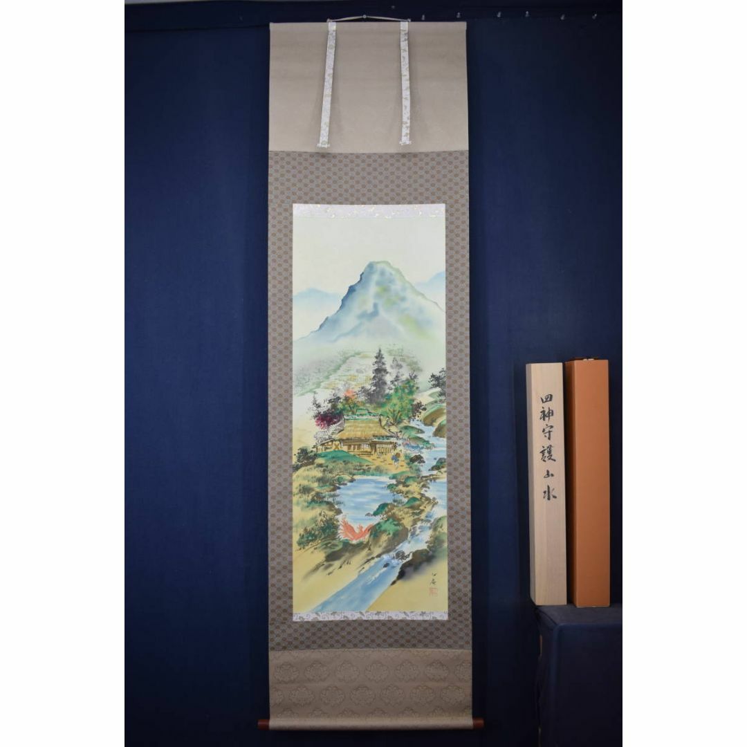 真作/池田興雲/渓流水鳥図/布袋屋掛軸HJ-304 真作/池田