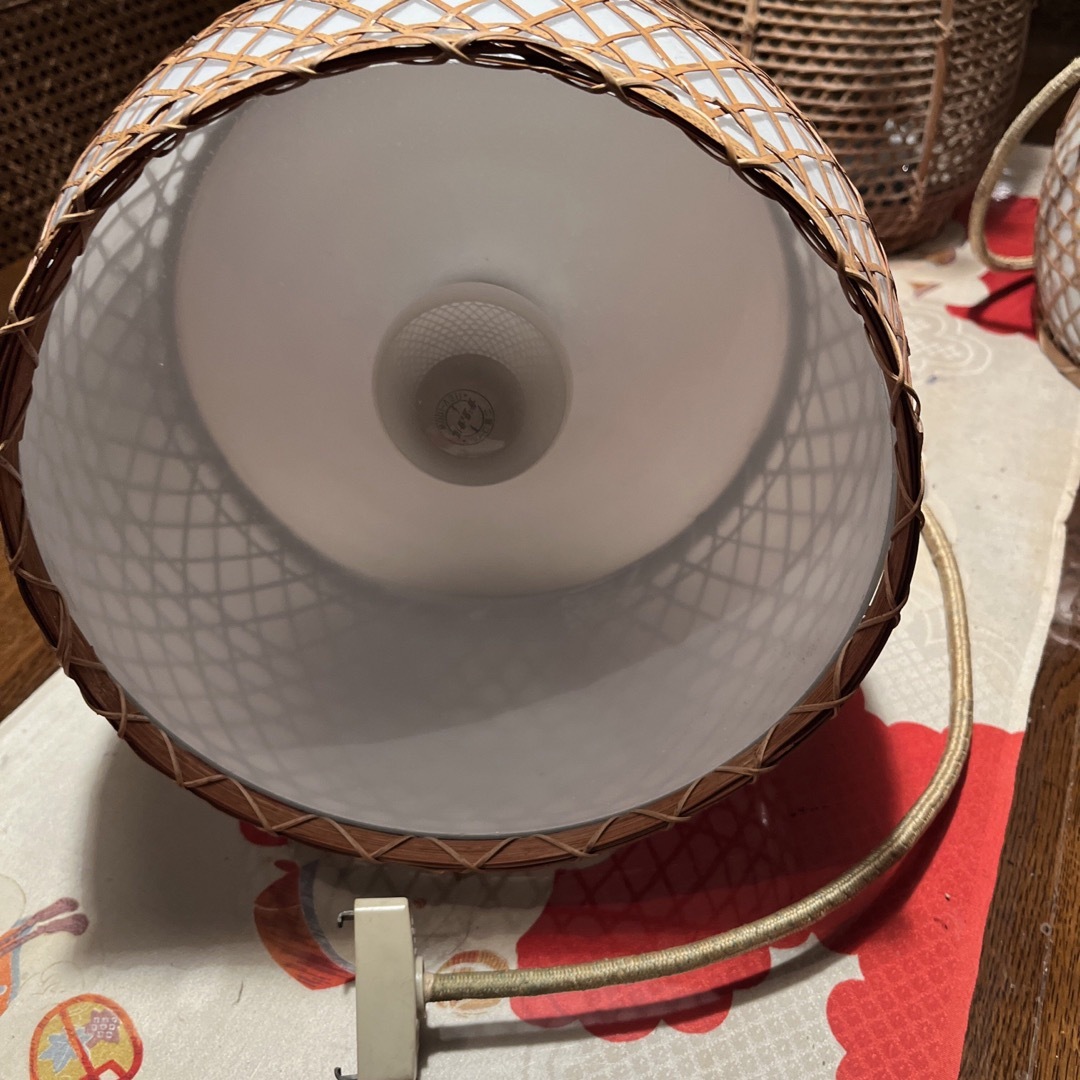 A816 アンティーク 昭和レトロ 籠電笠 斑竹 竹編み細工 ランプシェード