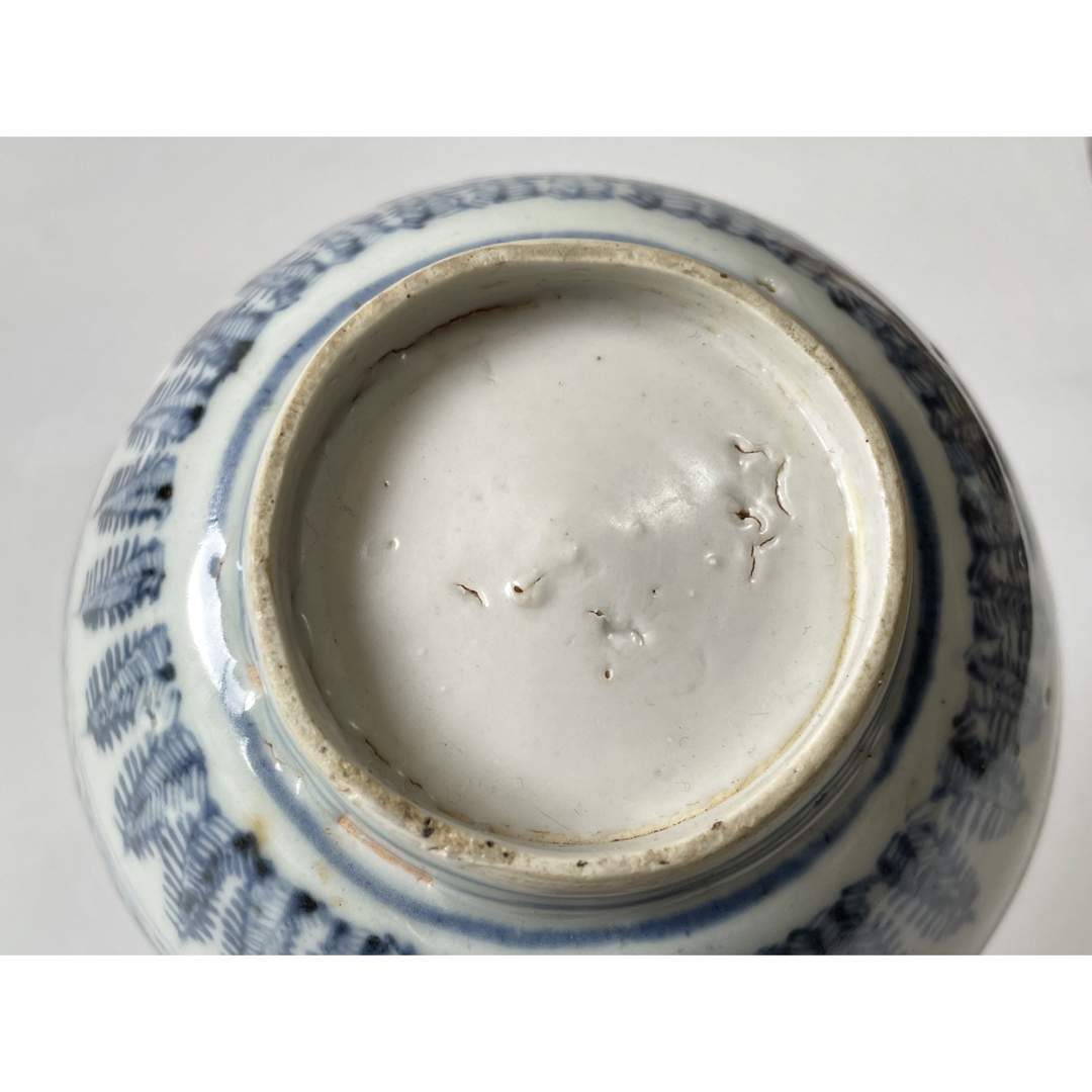 骨董アンティーク染付明染付巻貝芭蕉文様茶碗抹茶碗