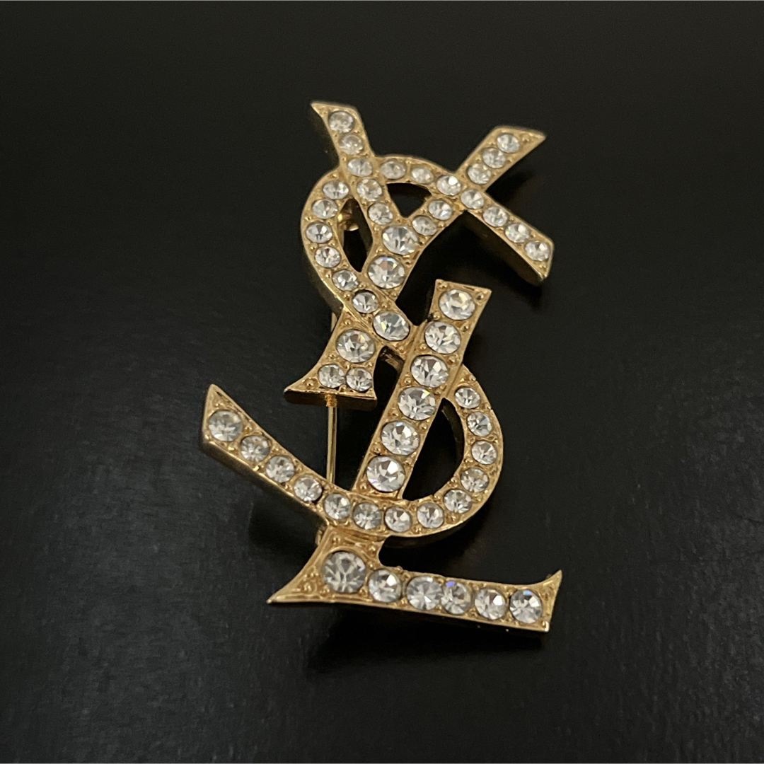 vintage】YSL ロゴブローチ ゴールドカラー イヴサンローラン