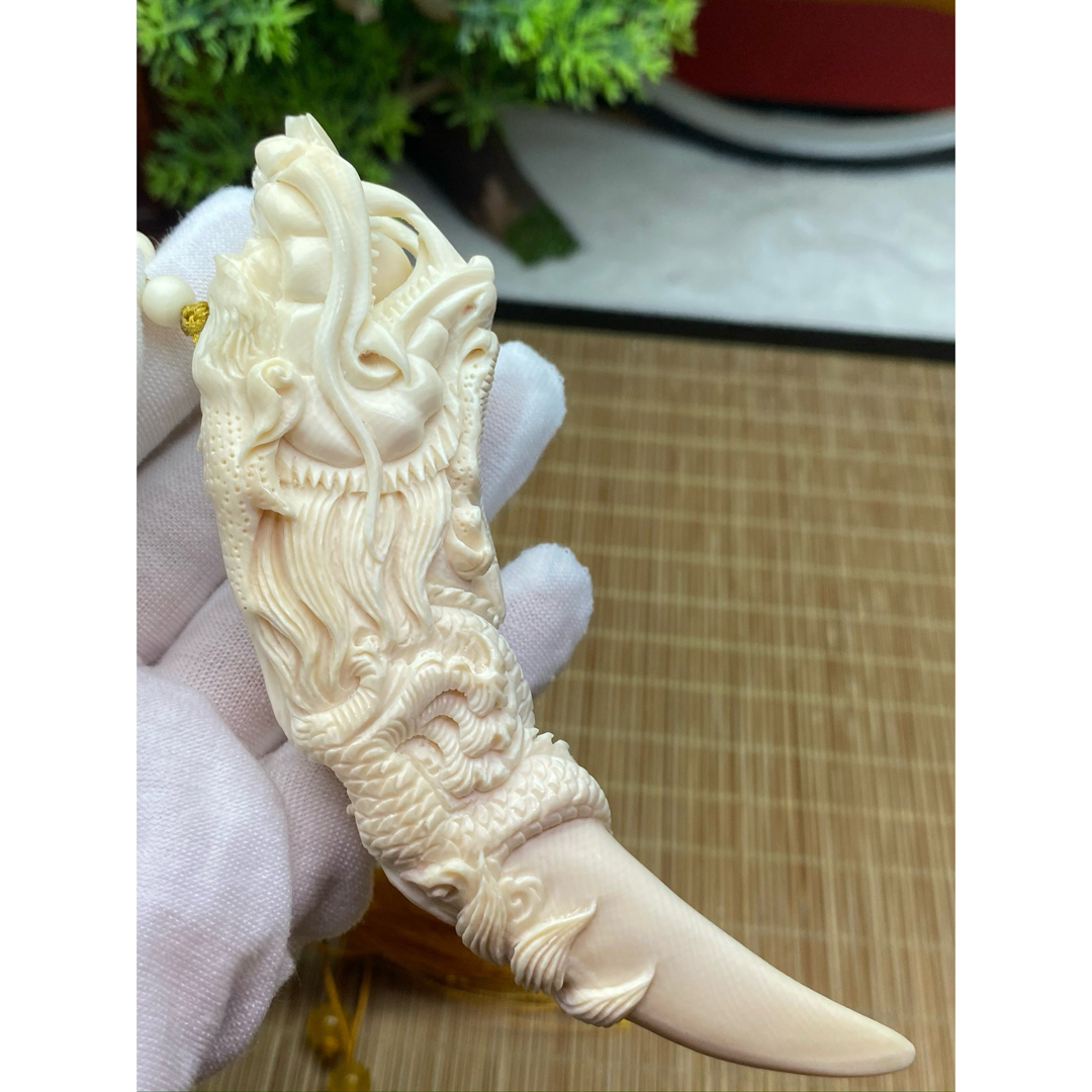 天然マンモス牙美しい手作り彫刻 龍凤呈祥 ネックレス