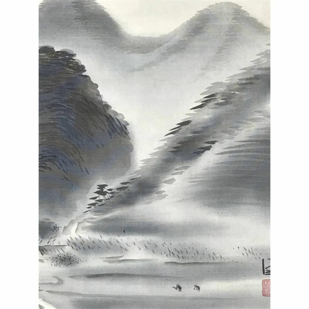 ③掛け軸 山水画 油書作品 徳松 作