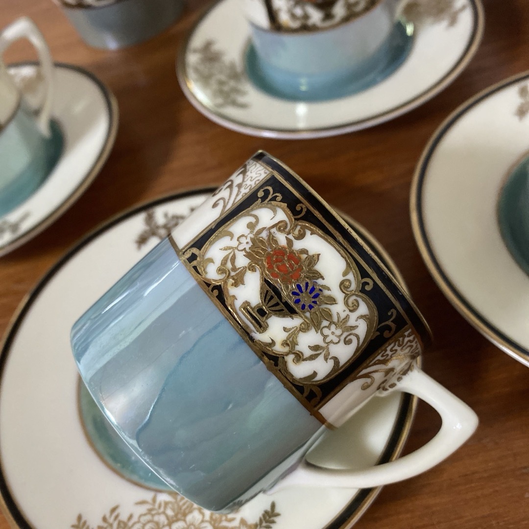 オールドノリタケイギリス里帰りバスケット金彩デミタス コーヒーセット