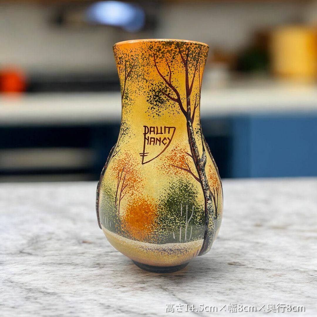 証明書付】冬景色花瓶 ドームナンシー 花瓶 エナメル彩 アンティーク