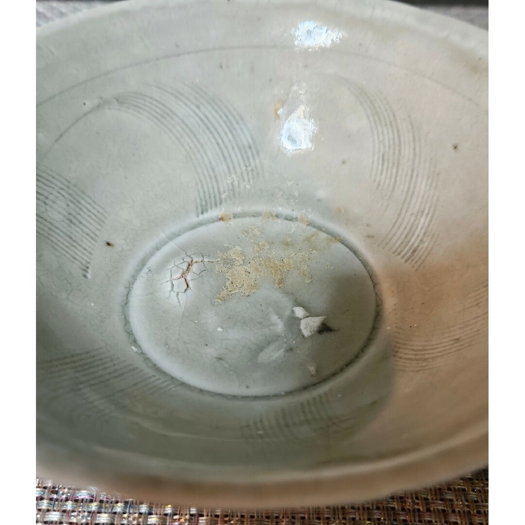 宋時代定窯白磁刻魚文茶碗影青景徳鎮唐物古賞物(C-73)