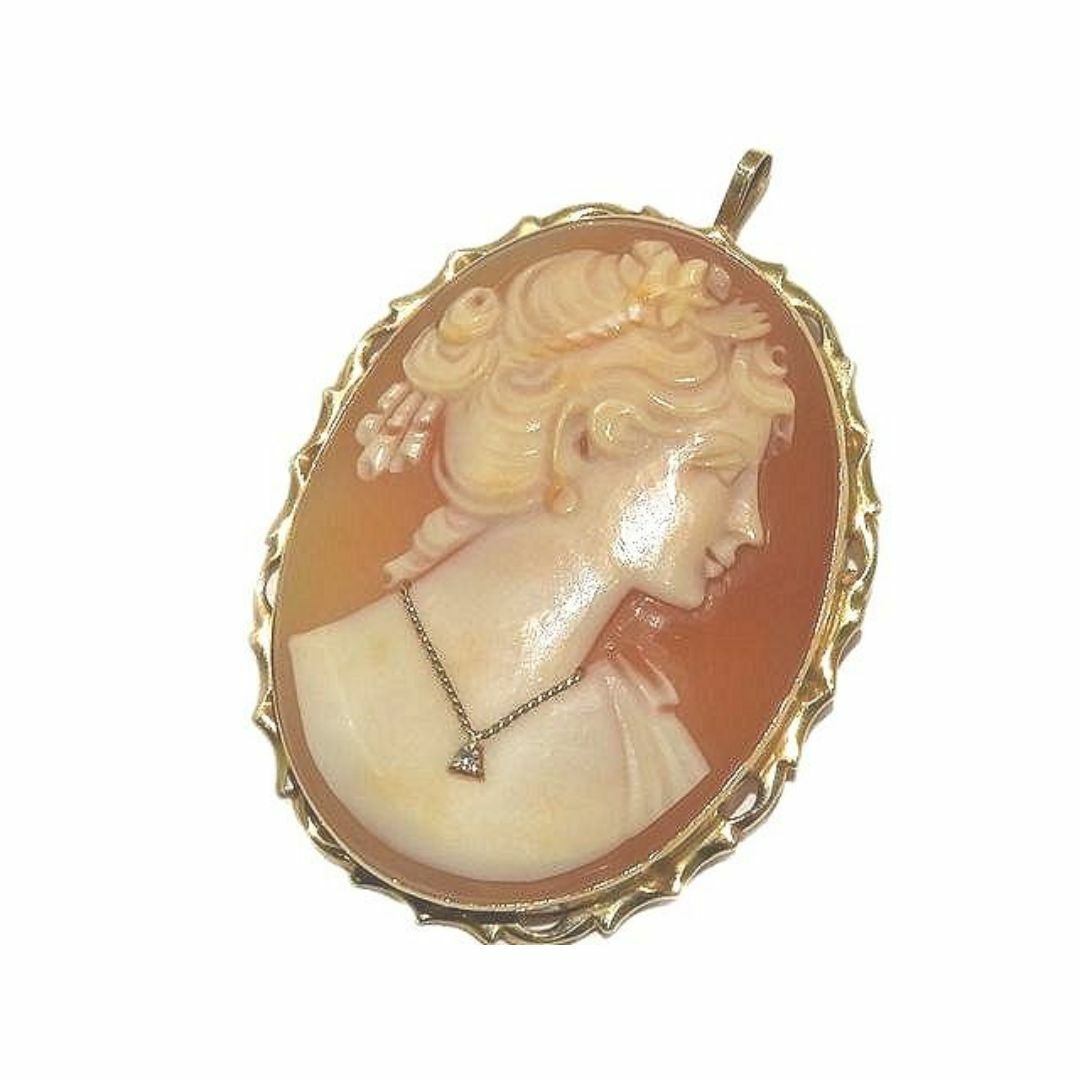 APA 585刻印 カメオ ペンダントトップ / ブローチ ☆ K14イエロー