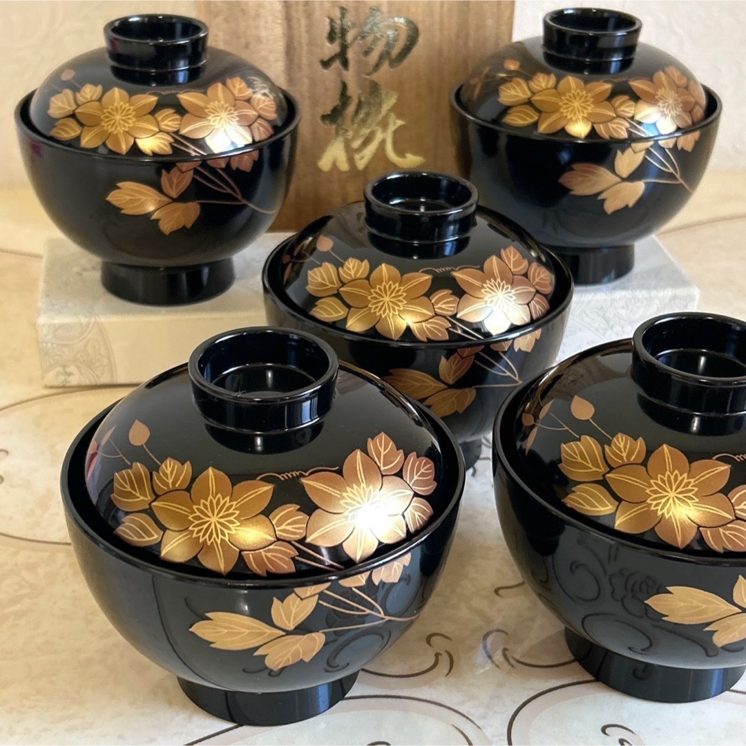 蓋付き 菓子椀 3客 煮物椀 骨董品 木製漆器 漆器 輪島塗 蒔絵金彩