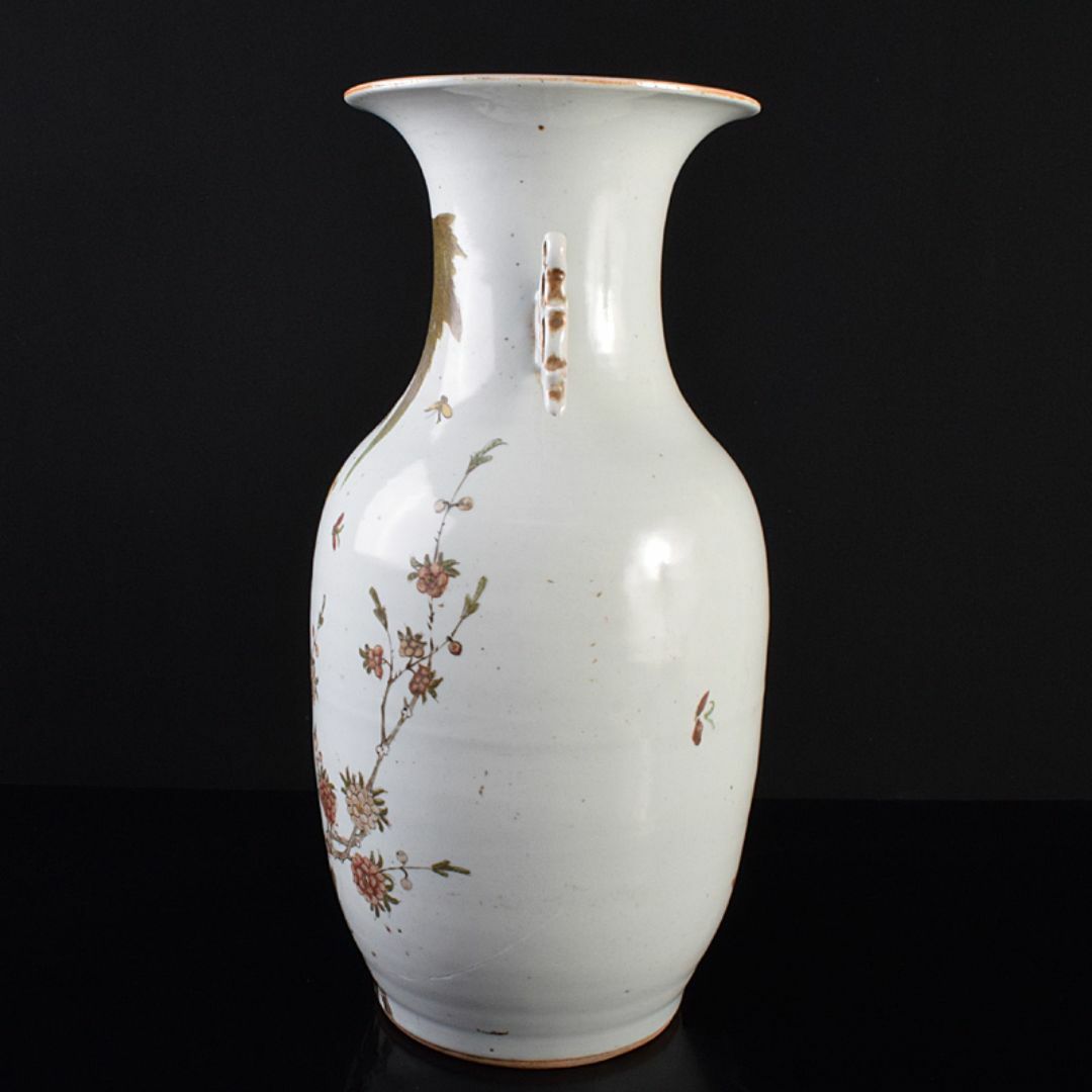 アウトレット 中国 粉彩花鳥文 双耳瓶 高さ約41cm V R7643F 清粉白花