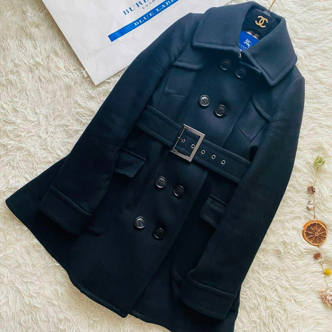 アンゴラ混 美品♪】BURBERRY ブルーレーベル ピーコート 40 S位