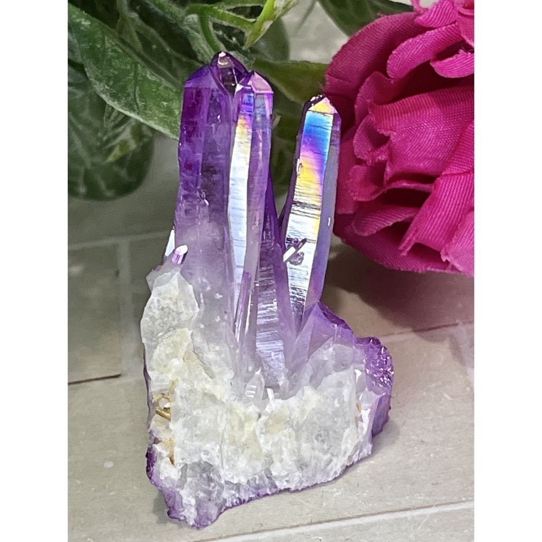 七色の夢✨ パープル オーラ水晶 クリスタル クラスター 原石