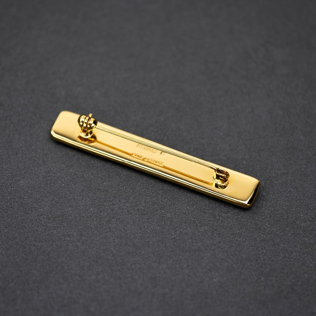 エルメス エマイユ HERMES EMAUX ブローチ 七宝焼き ボルドー×ゴールド