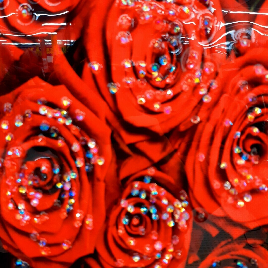 輸入雑貨 赤い薔薇 天然水晶石 クリスタルアート